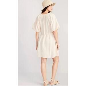 Old Navy Waist-Defined Puff-Sleeve Mini Dress Size‎ M Gauze Cream Blush EUC